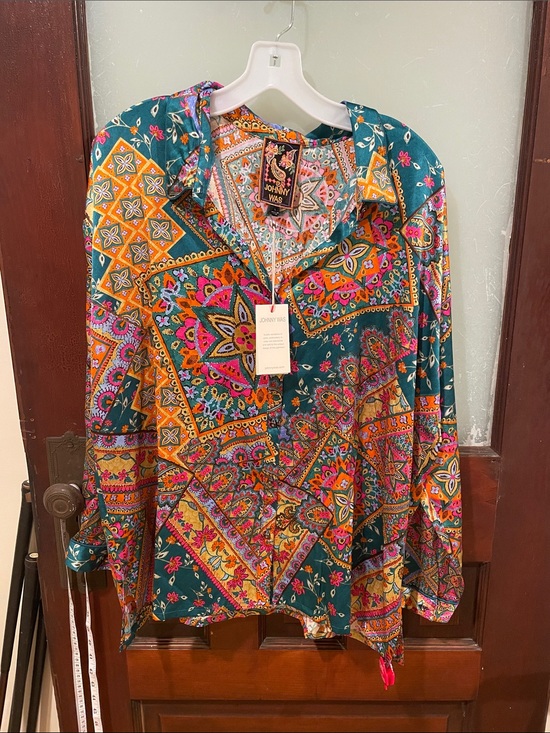 Johnny Was Tops - Johnny Was Teal Multi Paisley Patchwork Blouse